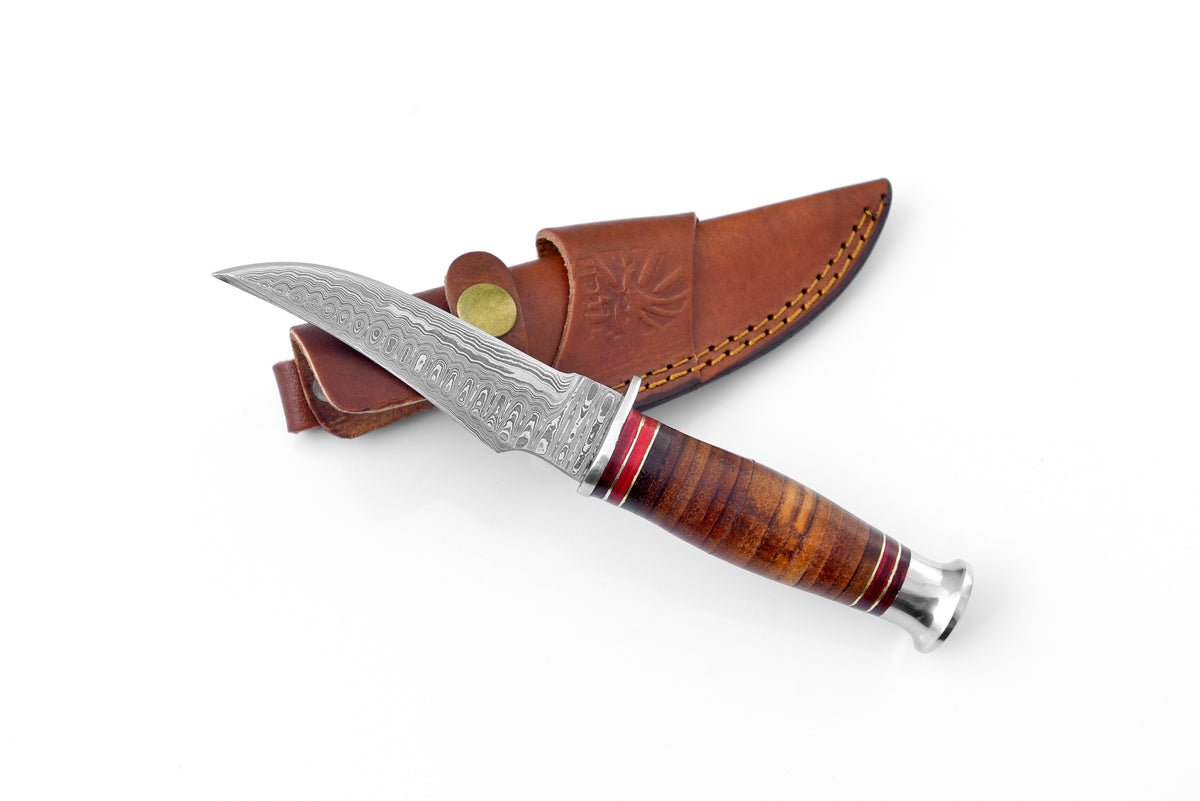 Titan Warden Damascus Steel Stacked leather handle TK-117 – Titan