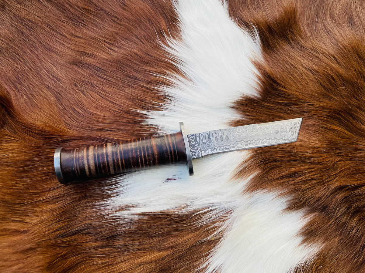 Military Style Tanto knife High Carbon Damascus Blade Hand Made by Tit