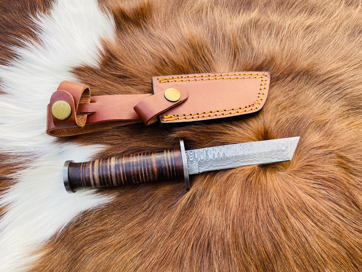 Military Style Tanto knife High Carbon Damascus Blade Hand Made by Tit