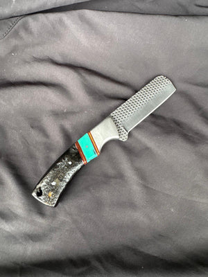 Titan "Sierra Turquoise" Buffalo Horn Skinner | High Carbon RASP Steel Blade, Turquoise Inlay TIK-007