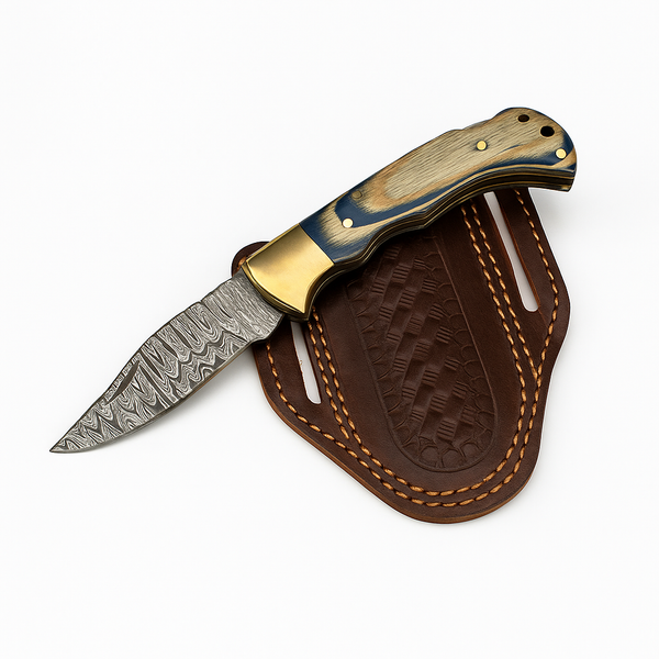 Ocean Wave Damascus Folding Knife