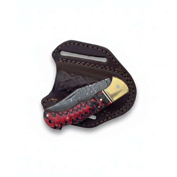 Crimson Ridge Damascus Folding Knife