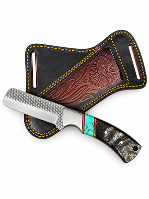 Titan "Sierra Turquoise" Buffalo Horn Skinner | High Carbon RASP Steel Blade, Turquoise Inlay TIK-007