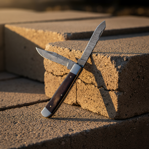 Damascus Dual-Blade Folding Knife