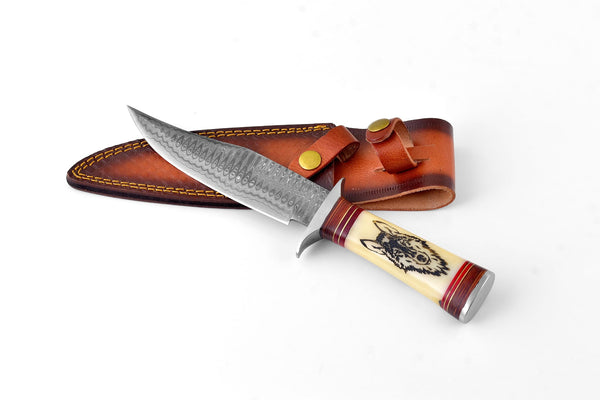 Wilderness Howl Damascus Steel Knife by Titan TK-062