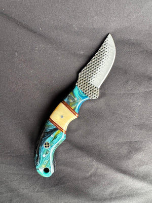 Titan "Lagoon Swirl" Resin Skinner | High Carbon RASP Steel Blade, Teal Resin Handle TIK-001
