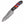 Load image into Gallery viewer, A Damascus steel fixed-blade knife with a patterned steel blade and a decorative handle featuring red, blue, and black inlay sections, shown on a plain white background.
