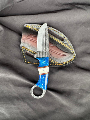 Titan "Sapphire Hook" Hawkbill Skinner | High Carbon RASP Steel Blade, Blue Pearl Handle TIK-006
