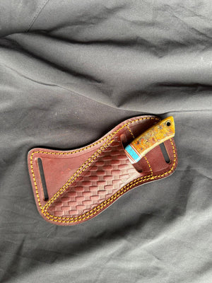 Titan "Amber Mesa" Damascus Skinner | Genuine Damascus Steel Blade, Turquoise Inlay TIK-017