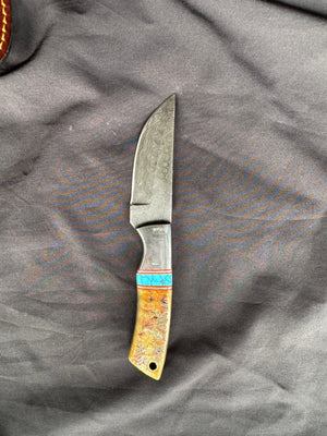 Titan "Amber Mesa" Damascus Skinner | Genuine Damascus Steel Blade, Turquoise Inlay TIK-017