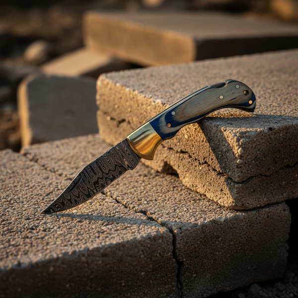 Ocean Wave Damascus Folding Knife