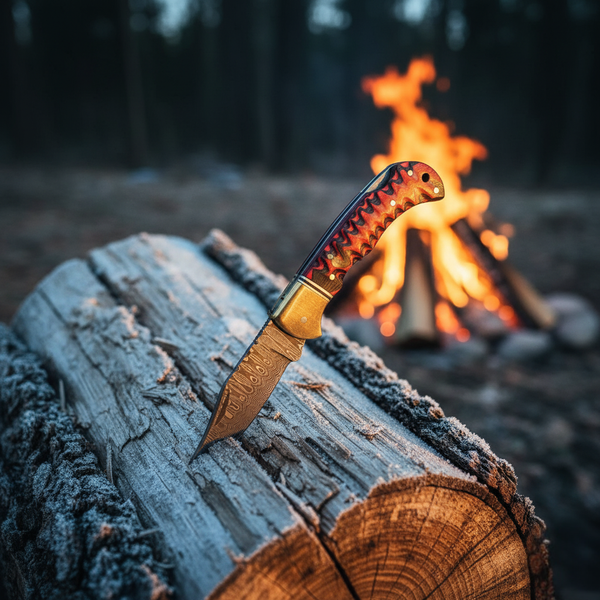 Crimson Ridge Damascus Folding Knife