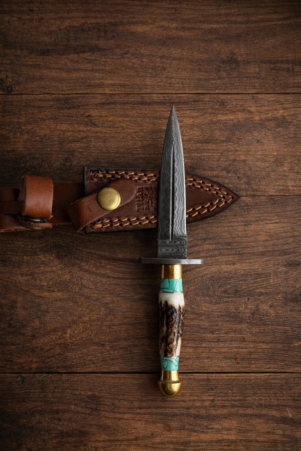Handcrafted Damascus Utility Knife with Stag Handle - TK-600