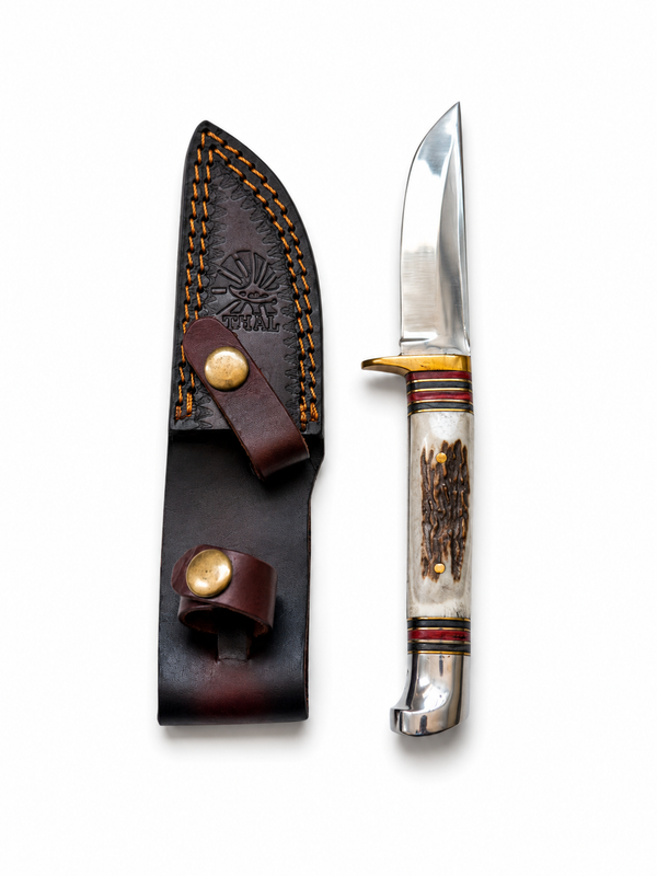 Titan Heritage Stag Handle Classic Outdoor Knife with Leather Sheath