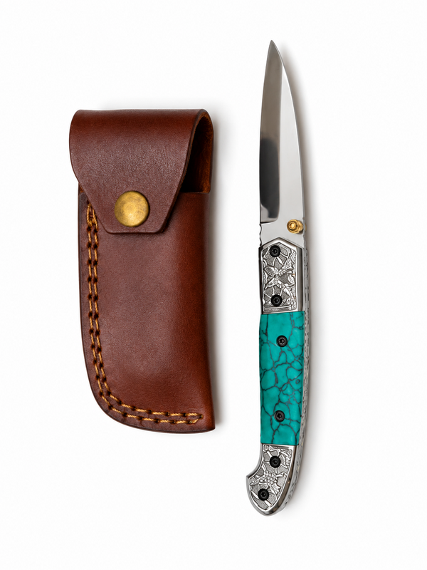 Titan Turquoise Legacy Limited Edition D2 Folding Knife with Genuine Stone Handle
