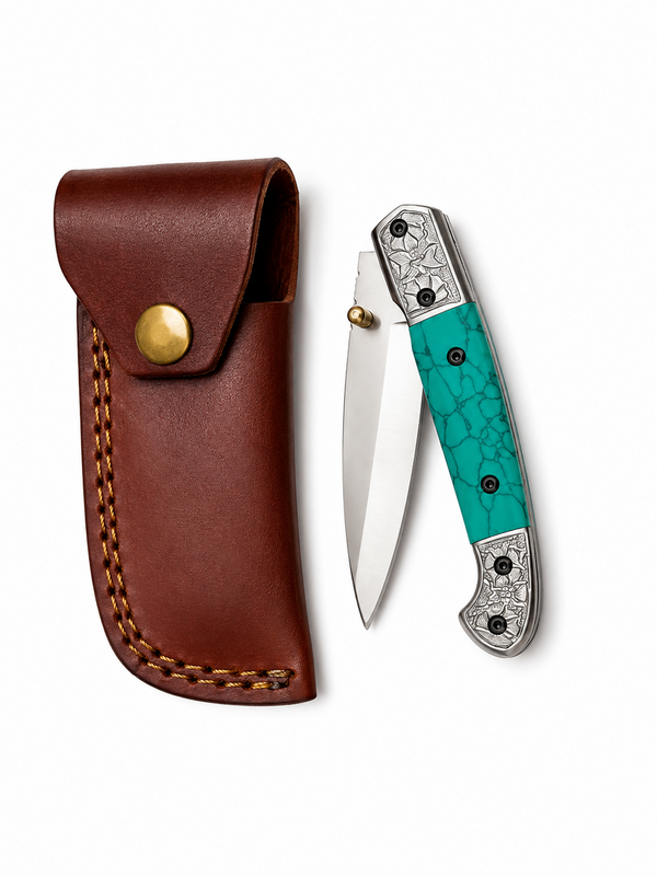 Titan Turquoise Legacy Limited Edition D2 Folding Knife with Genuine Stone Handle