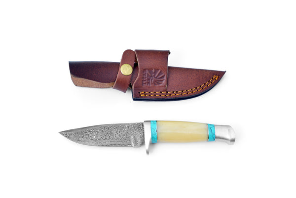DAMASCUS KNIFE/ TITAN/ CAMP/ HUNTING KNIFE / LEATHER HANDLE  TK-111