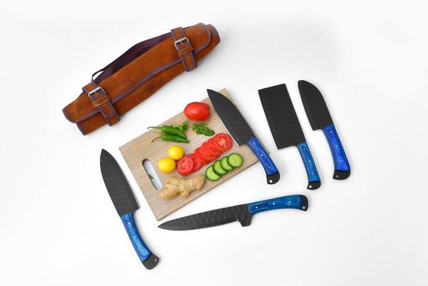 5-Piece  Knife Set / With Leather carry Bag Blue