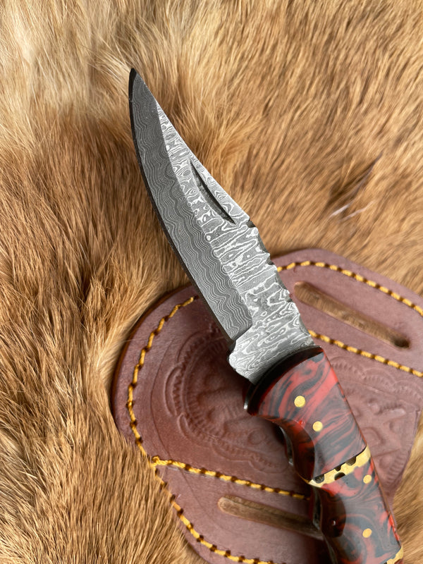 POCKET KNIFE RED RESIN WOOD 6.5'' DAMASCUS STEEL KNIFE STEEL BOLSTER BACK LOCK FOLDING KNIFE BP-18