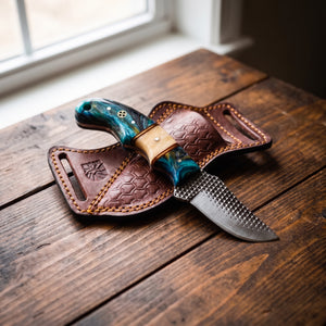 Titan "Lagoon Swirl" Resin Skinner | High Carbon RASP Steel Blade, Teal Resin Handle TIK-001