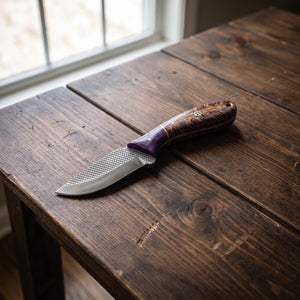 Titan "Violet Burl" Skinner | High Carbon RASP Steel Blade, Burl Wood Handle TIK-003