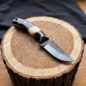 Titan "Shadow Grain" Skinner | High Carbon RASP Steel Blade, Striped Wood Handle TIK-004