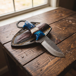 Titan "Sapphire Hook" Hawkbill Skinner | High Carbon RASP Steel Blade, Blue Pearl Handle TIK-006