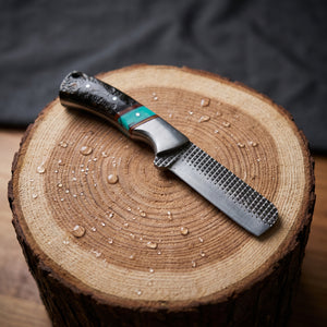 Titan "Sierra Turquoise" Buffalo Horn Skinner | High Carbon RASP Steel Blade, Turquoise Inlay TIK-007