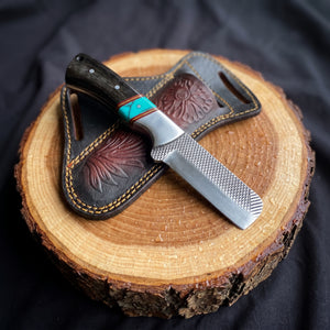 Titan "Sierra Turquoise" Buffalo Horn Skinner | High Carbon RASP Steel Blade, Turquoise Inlay TIK-007
