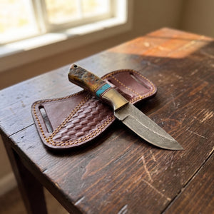 Titan "Amber Mesa" Damascus Skinner | Genuine Damascus Steel Blade, Turquoise Inlay TIK-017