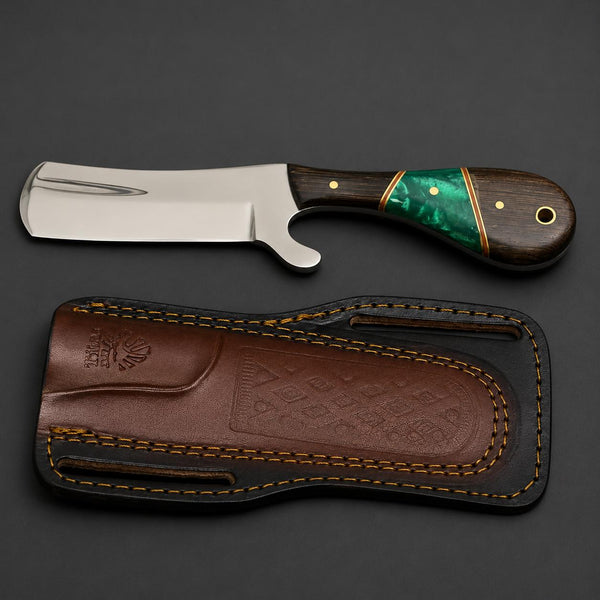 Titan "Malachite Range" Bull Cowboy Cutter | Sheepfoot High Carbon Steel | Wenge & Malachite Handle | Engraved Western Leather Sheath TK-515