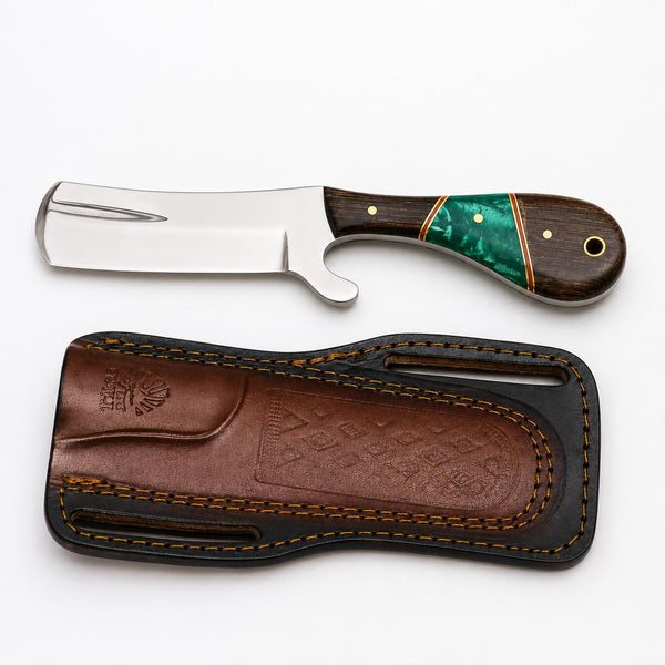 Titan "Malachite Range" Bull Cowboy Cutter | Sheepfoot High Carbon Steel | Wenge & Malachite Handle | Engraved Western Leather Sheath TK-515