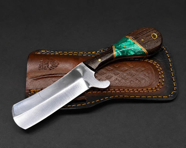 Titan "Malachite Range" Bull Cowboy Cutter | Sheepfoot High Carbon Steel | Wenge & Malachite Handle | Engraved Western Leather Sheath TK-515