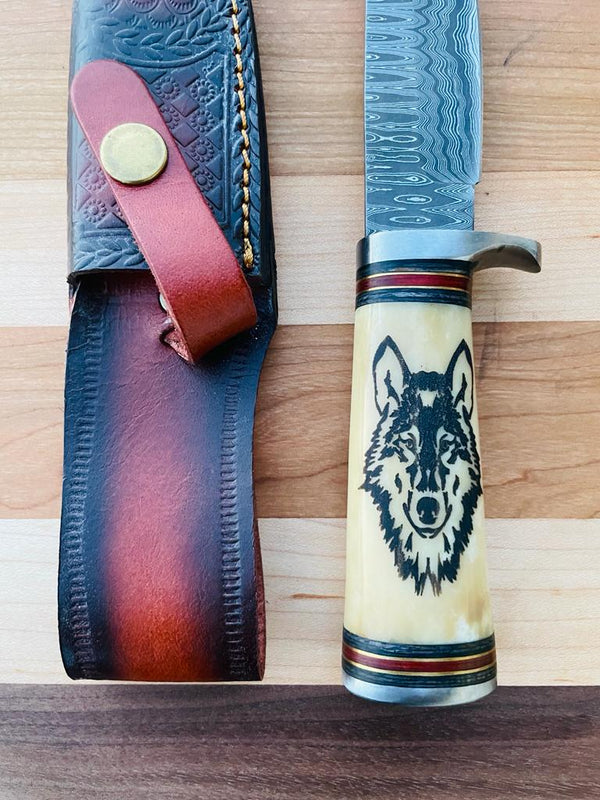 Wilderness Howl Damascus Steel Knife by Titan TK-085