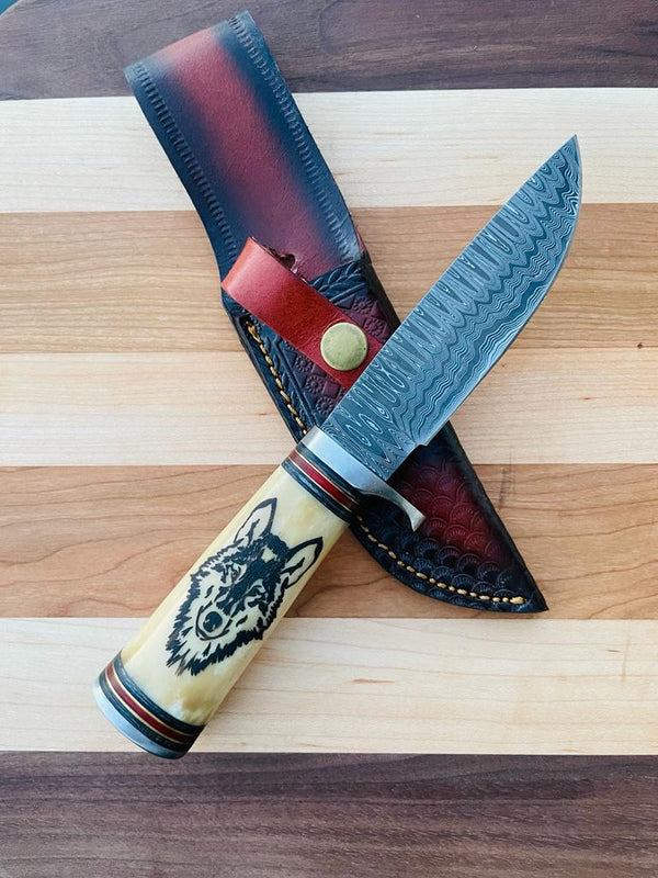 Wilderness Howl Damascus Steel Knife by Titan TK-085