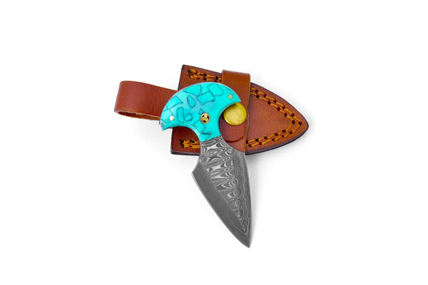 Turquoise Push Dagger Knife – Damascus Steel