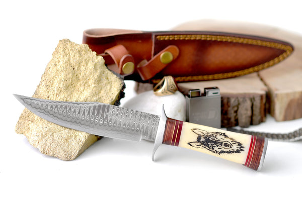 Wilderness Howl Damascus Steel Knife by Titan TK-062