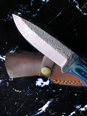 Titan Azura Custom knife/ hunting knife/ Carbon steel skinning knife/ camping/ utility knife with Blue Diamond Wood handle TC-012
