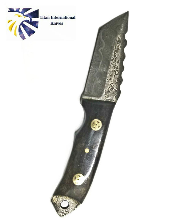 Damascus Steel Knife, Mini Beast / Dyed Bone grip by Titan TD-190