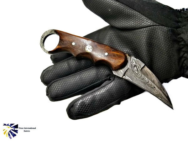 Damascus Flash Karambit with Rose Wood Scales / Single Edge Karambit by Titan TD-199