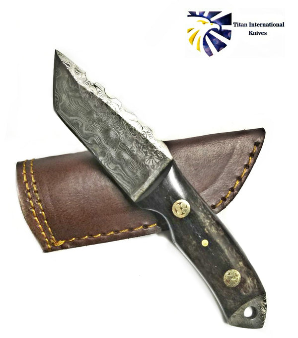 Damascus Steel Knife, Mini Beast / Dyed Bone grip by Titan TD-190