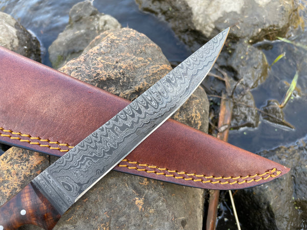 Bonning and flaying knife with High Carbon Ladder Damascus TK-034