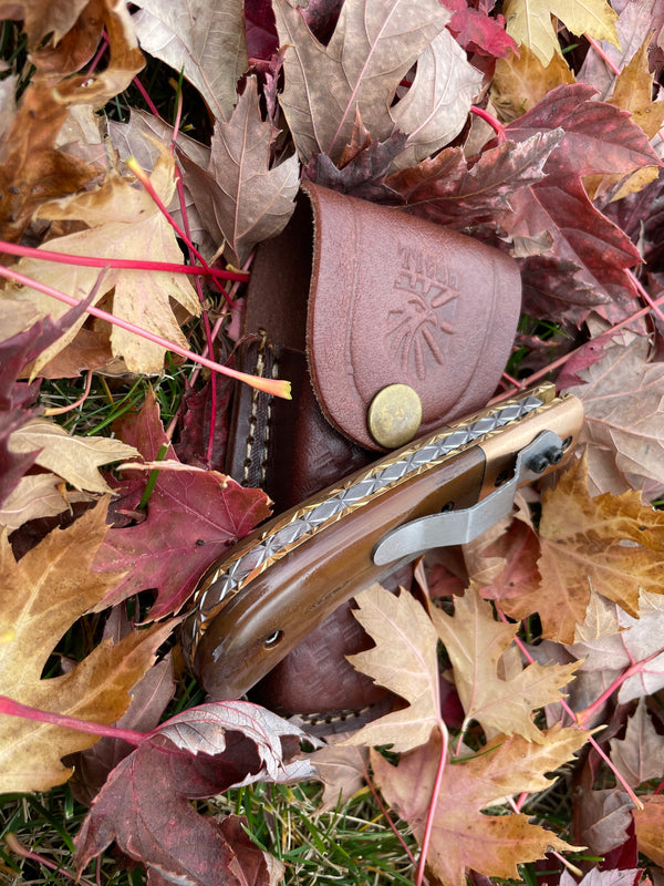 Damascus Steel Tanto Folding Knife with Dyed Bone TK-037