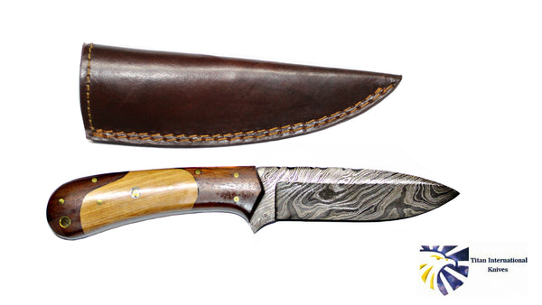 HAND FORGED KNIFE, DAMASCUS KNIFE, HAND FORGED DAMASCUS, HAND MADE HUNTING KNIFE, CAMPING KNIFE BY TITAN TD-194