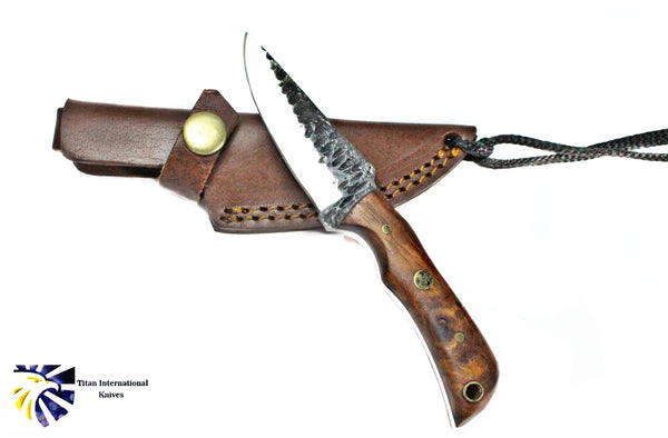 E3 Carbon 1080 neck knife with forged scales, MINI /ROSEWOOD GRIP BY TITAN TC-003