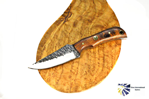 E3 Carbon 1080 neck knife with forged scales, MINI /ROSEWOOD GRIP BY TITAN TC-003