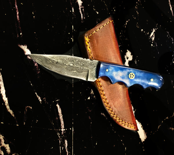 4'' Drop Point Damascus Knife handmade by Titan International Dyed Bone Handle TD-111