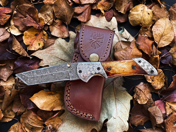 Titan American Eagle - Raindrop Damascus folding blade/ EDC/ Eagle engraved Steel Bolster TF-021X