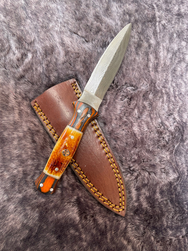 Arrival TD-317 Burnt Bone Damascus Boot Style Blade