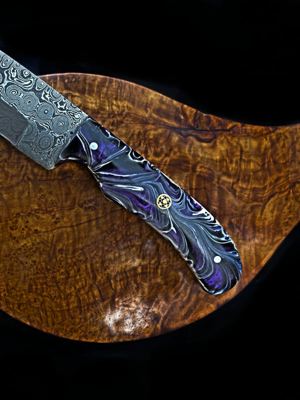 Damascus Steel EDC Knife by Titan TD-702 Midnight Prism